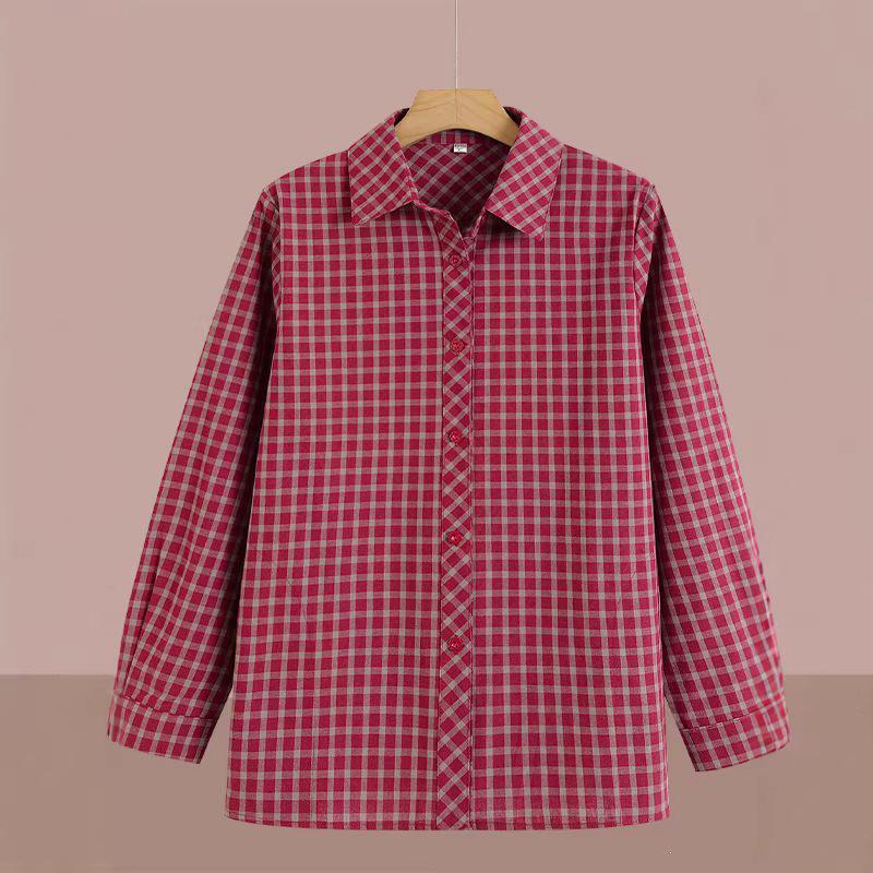 2026 Pure Cotton Plaid Cardigan for Middle-aged & Elderly Women - Long Sleeve, Mom & Grandma Style