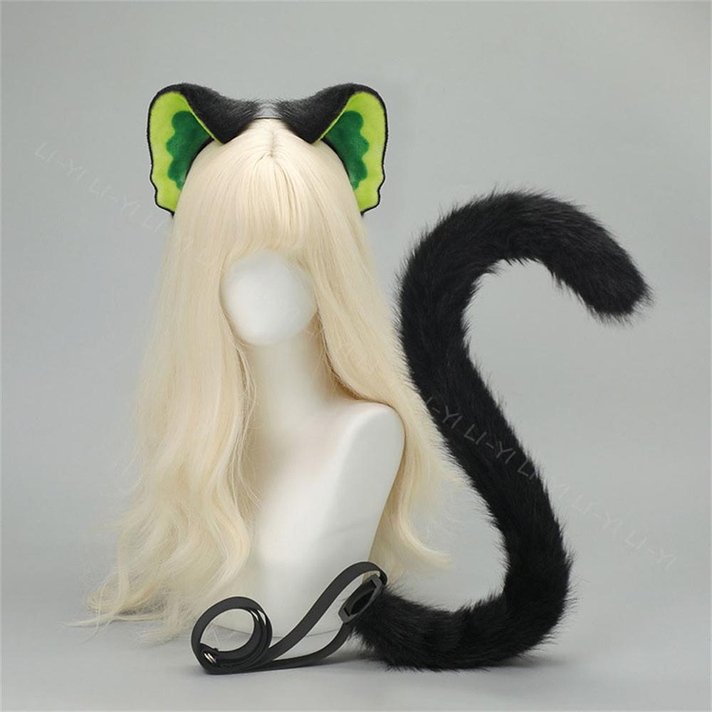 Yiran Sexy Lingerie Women's Black Tactical Cat Ear & Tail Set - Adjustable Cat Ears Headband With Fluffy Tail, Anime Cosplay Furry Costume Accessories Cm