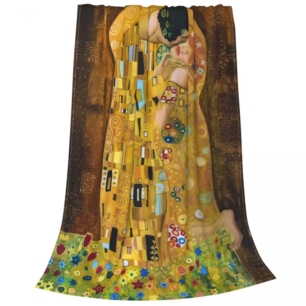 Gustav Klimt The Kiss Knitted Blanket Flannel Abstract Freyas Art Super Warm Throw Blankets for Bed Bedroom Quilt