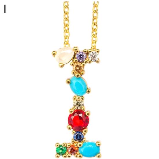 Women Cubic Zirconia Inlaid 26 English Letters Pendant Chain Necklace Jewelry