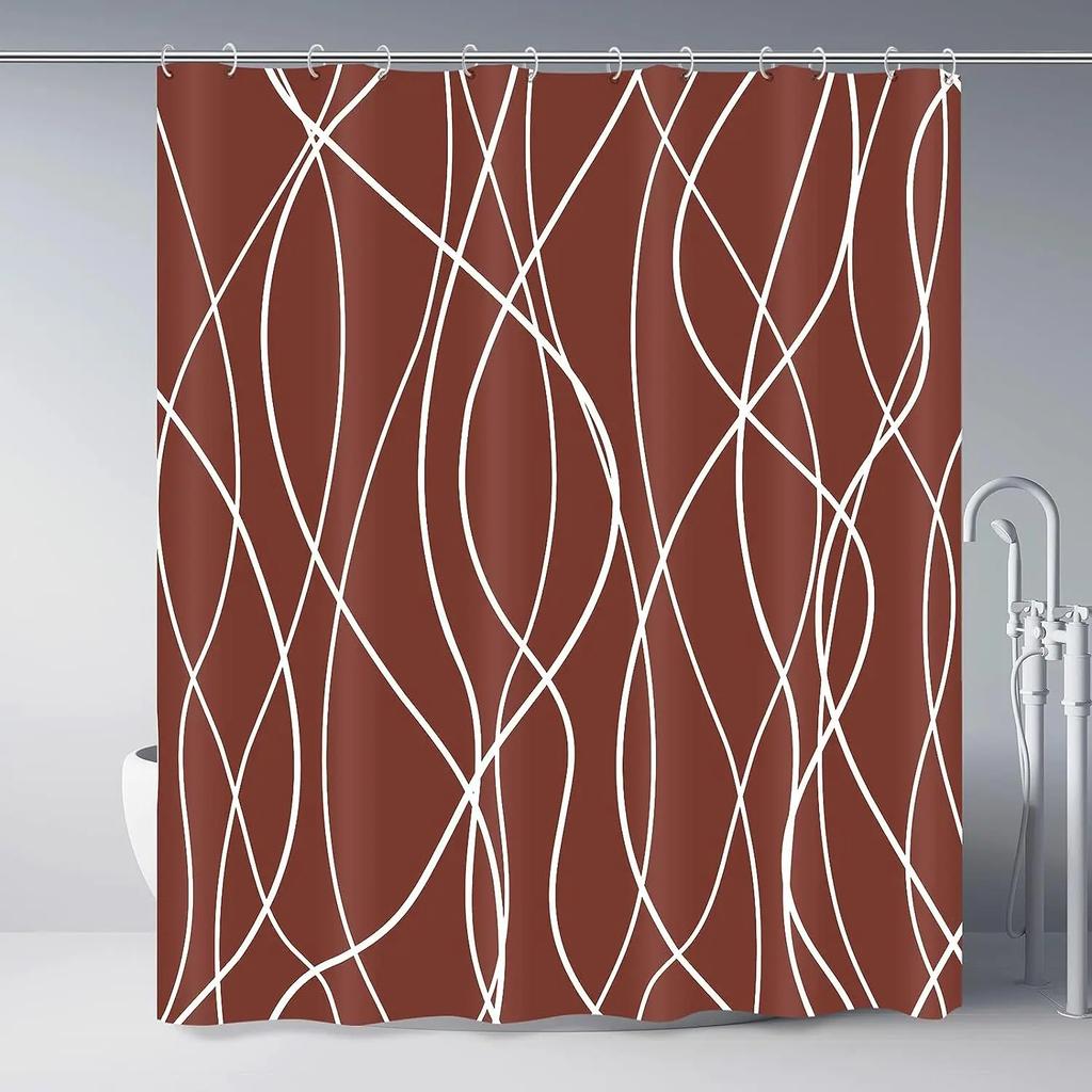 Unframed Modern Black and White Striped Corrugated Fabric Bathroom Shower Curtain,  Gradient Stripe, Bathroom Decorative Shower