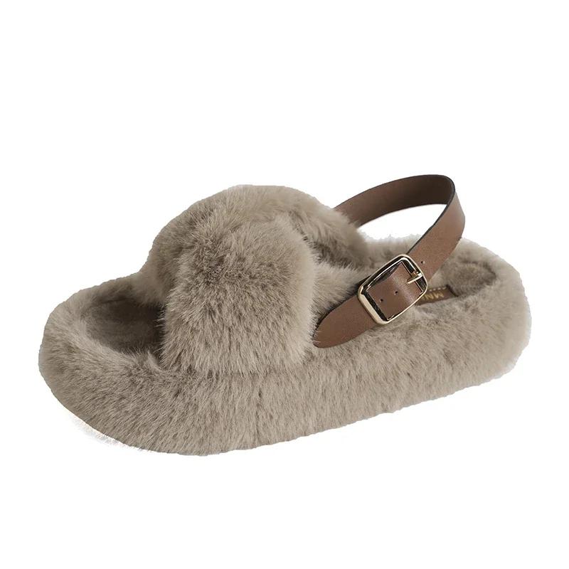 

Модная женская обувь 2024 года, модные женские сандалии с пряжкой, осенние, с открытым носком, замшевые, сохраняющие тепло, однотонные, на платформе, повседневные, удобные сандалии 35 хаки