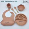 Set Pappa in Silicone Personalizzato con Nome per Bambino Ciotola con Ventosa Piatti in Silicone Piatto per Biberon Bavaglini Cucchiaio Forchetta Stoviglie Senza BPA