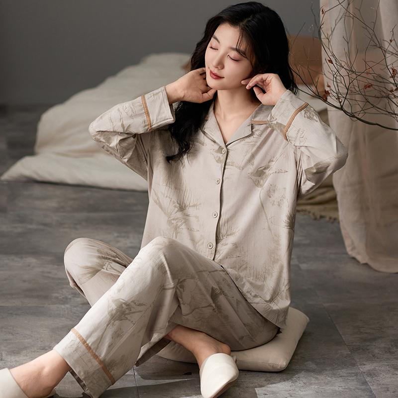 Purple Tulip Pajamas Set Women Sleepwear Cotton Long Sleeves Long Pants Autumn Winter Girl Pyjamas Soft Pijamas Cozy Button Cute