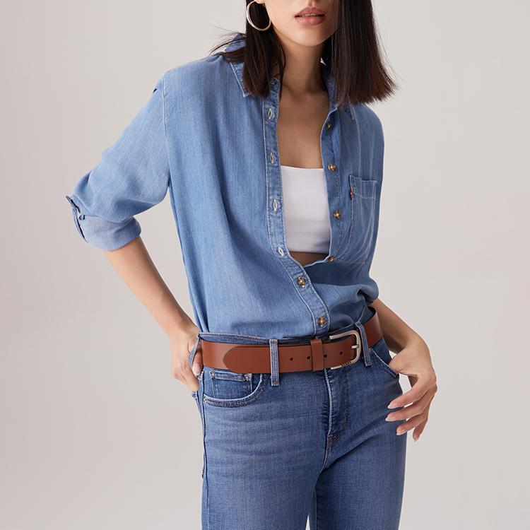 Levis Loose Fashion Trend Long Sleeve Shirt Women Shirts Blue A8745-0003
