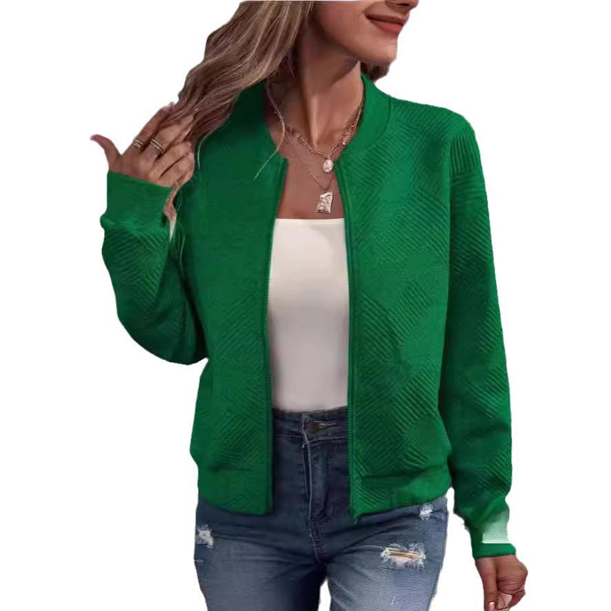 2025 Spring European & American Fashion Half-High Collar Zipper Knit Women's Long-Sleeve Cardigan