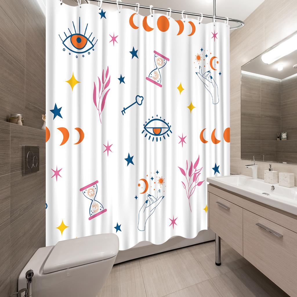 Abstract Moon Galaxy Shower Curtain, Imaginative Printed Pattern, All-Season Bath Decor, Includes 12 Hooks