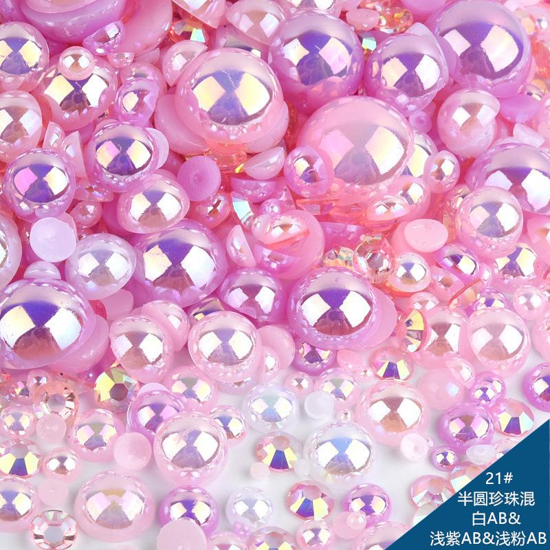 Mixed Abs Semicircular Pearl Resin Flat Bottom Diamond Set Imitation Pearl Mixed Size Diy Jewelry Accessories
