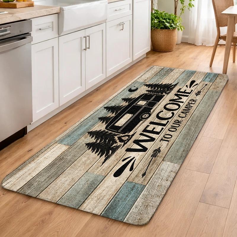 1pc Vintage Camper Van Rug Suitable for Indoor/Outdoor Use, Non-Slip Rubber Backing & Machine Washable Carpet, Durable Mat Suitable for Living Room