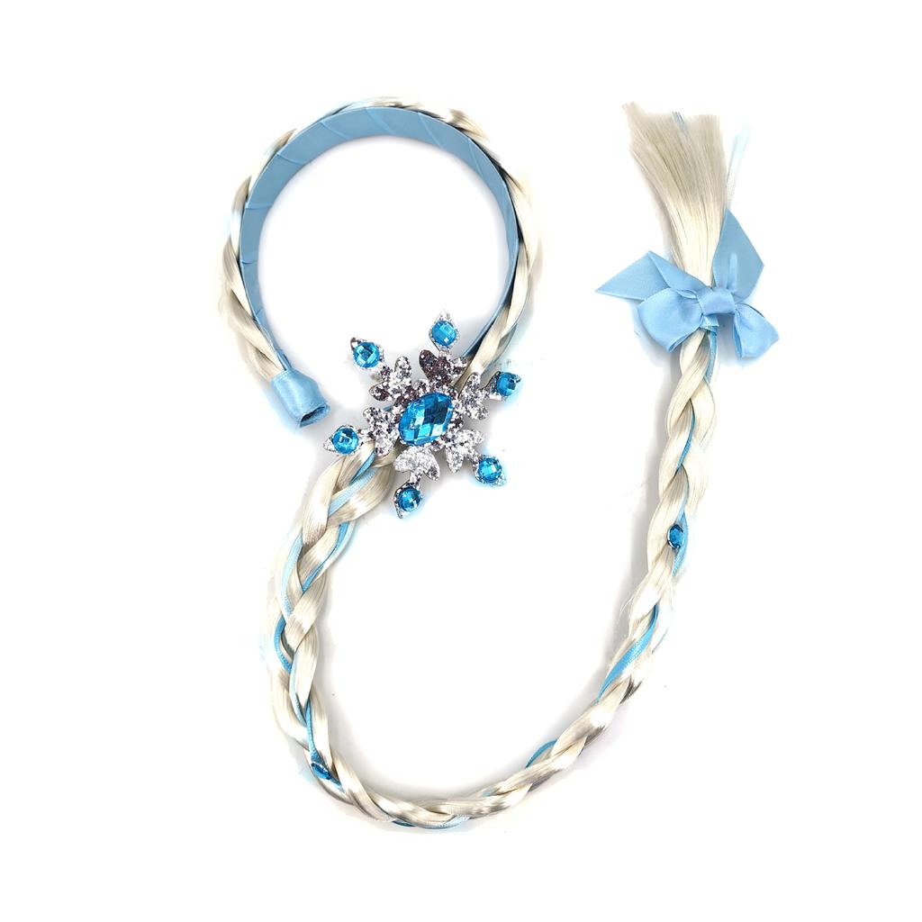 Pearl Crown Headband with Wig Braids & Snowflake Decor for Girls—Princess Style, Perfect for Daily Wear & Holiday Parties