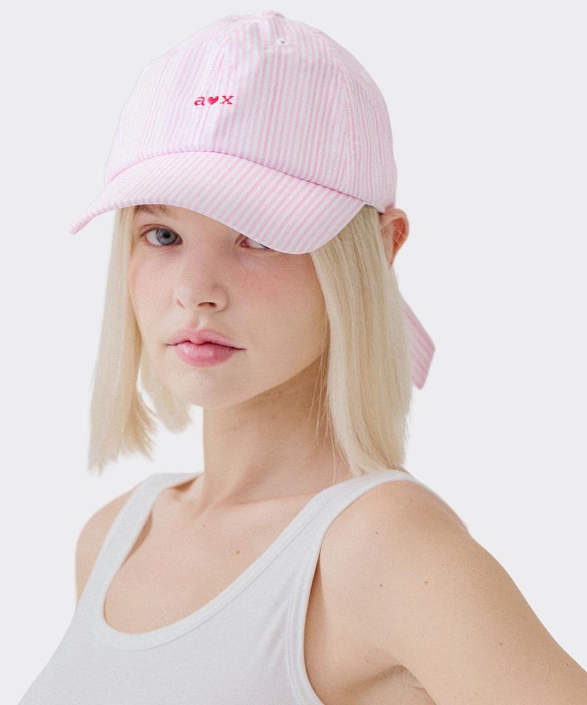 AOX Aox Stripe Ribbon Ball Cap Pink