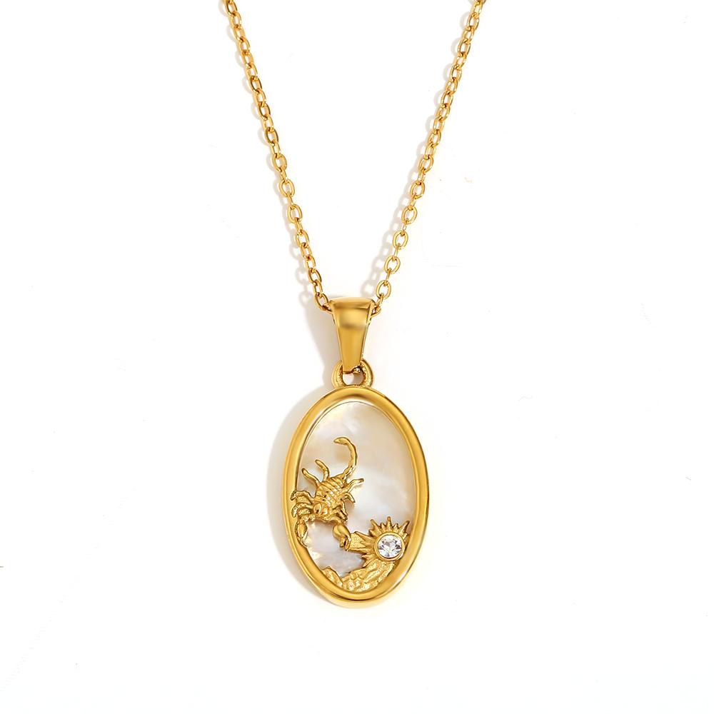 MamacitaLay 18K Gold Plated Stainless Steel Zircon Star Twelve Constellation Shell Necklace Women's Waterproof Neck Jewelry Gift