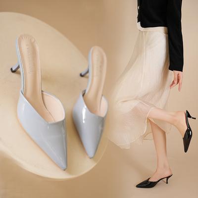 2025 Spring Foreign Trade New Pointed Thin Heel High Heel European and American Fashion Versatile Bag Head Casual High Heel Women's Slippers