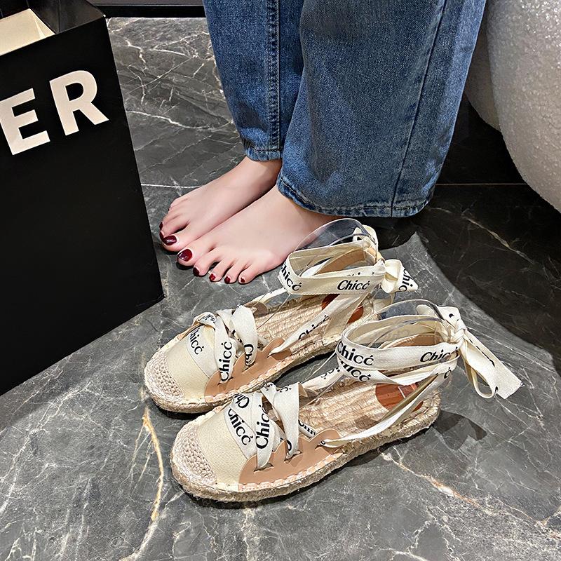 Fashion New Summer Women's Personalized Espadrille Strap Flat Roman Style Baotou Sandals Fashion Outdoor Beach Women's Shoes Size 35-40