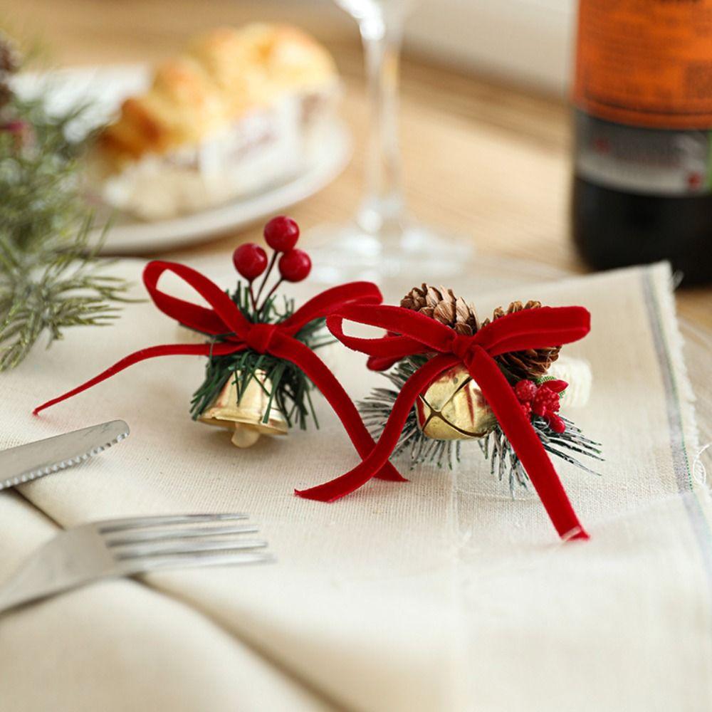 Festive Woven Handmade Napkin Ring with Red Fruit Pinecone Christmas Table Decoration  Party Favors