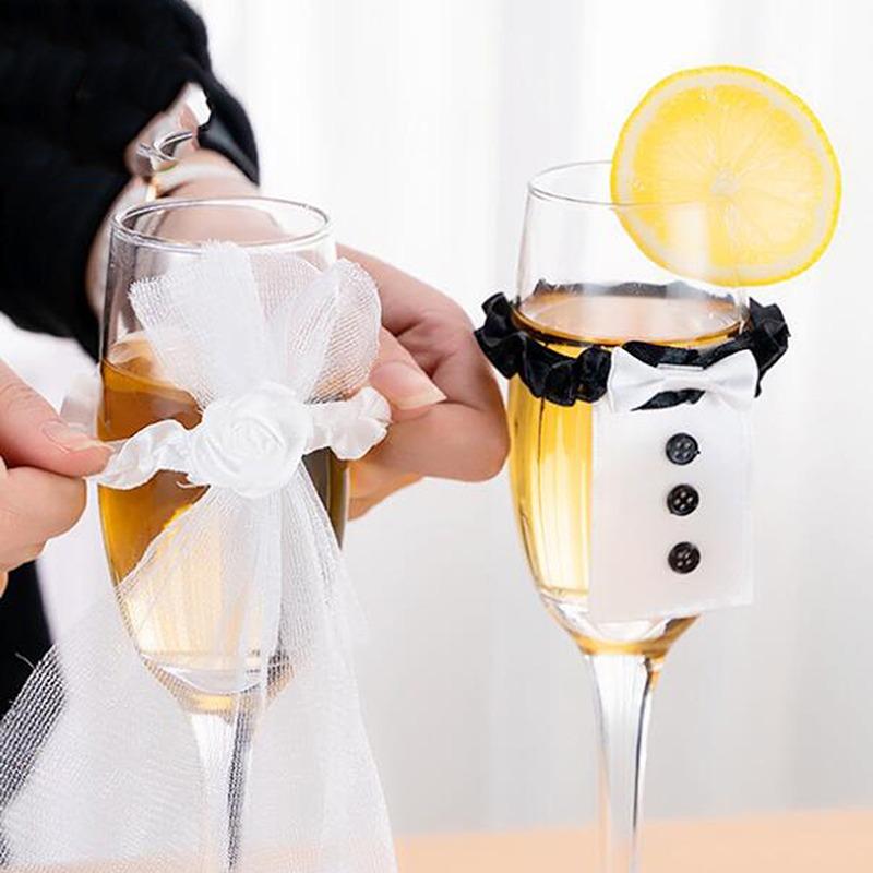 2Pcs Wedding Bride Groom Wine Cups Champagne Glasses Ornaments Decoration Marriage Bridal Shower Photo Props Wedding Table Decor