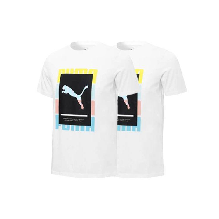Puma Colorblock Buchstabenlogo Print Rundhals T-Shirt Herren Oberteile Weiß 671244-02