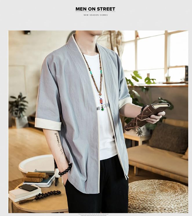 Top mare stratificat de vară [BUTMYJ] Haine pentru bărbați, cardigan în stil japonez, vară pentru bărbați, mărime, tricou, jinbei, haori în stil japonez, cardigan, palton,