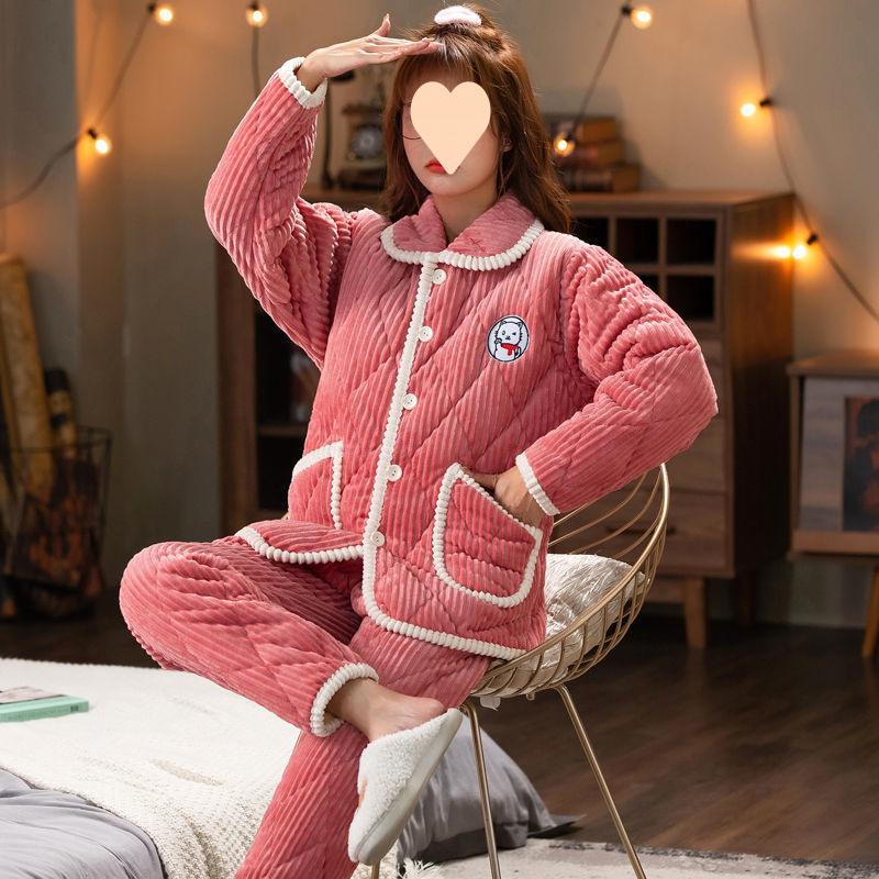 Dámské pyžamo třívrstvé zesílené a roztomilé zimní lze nosit velká velikost teplé polstrované domácí oblečení