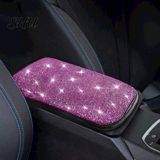Removable Car Armrest Cover Bling Rhinestone Universal Rectangle Elastic Band Auto Cushion Center Console Protector Pad Mat Interior Accessories