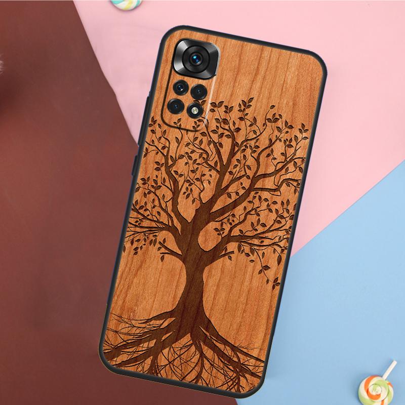 Tree Flower Bamboo Wood Cover For Xiaomi Redmi Note 13 Pro 14 12 11 9 10 9S 10S 11S 12S Redmi 10C 12C 13C 14C Case
