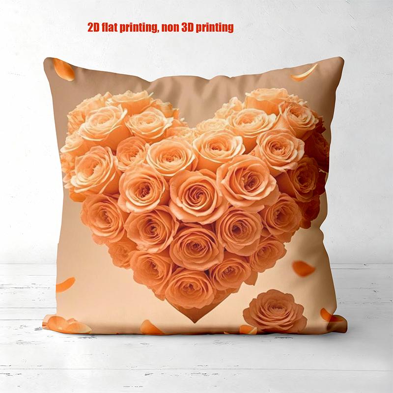 Heart-Shaped Flower Pillows with 2D Flat Printing Polyester pillowcase, sofa decorative cushion cov Headboard Pillow