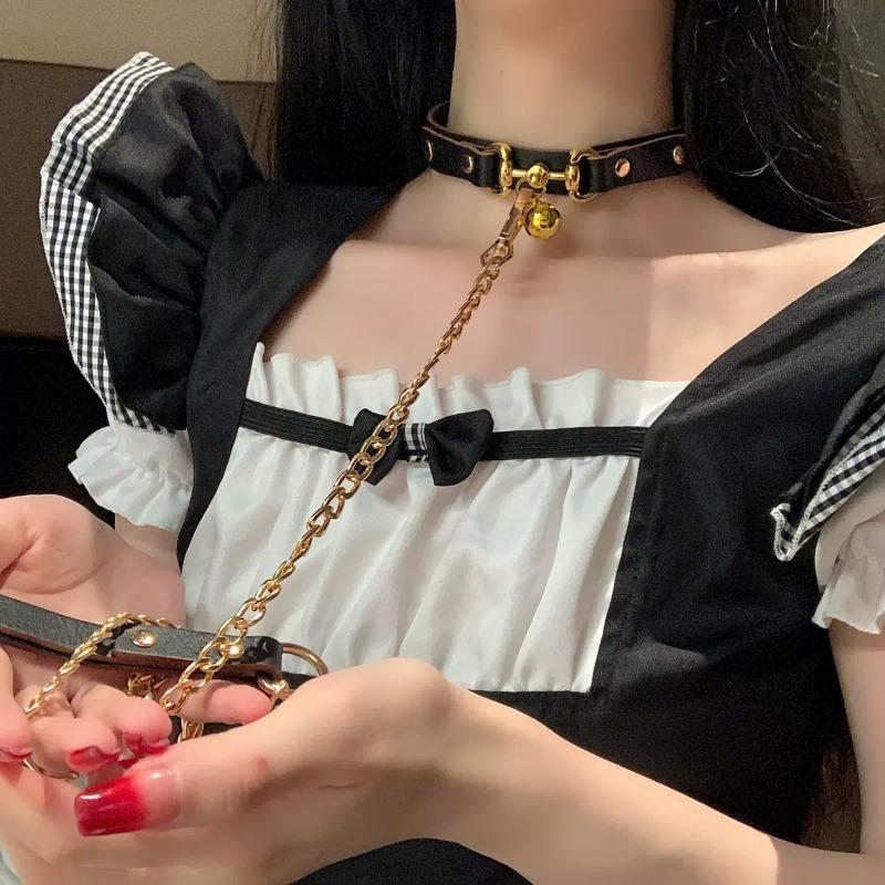 Small Bell Collar Women's Neckband Chain Black Collar Lock Bone Chain Leather Collar Necklace Collar Chain