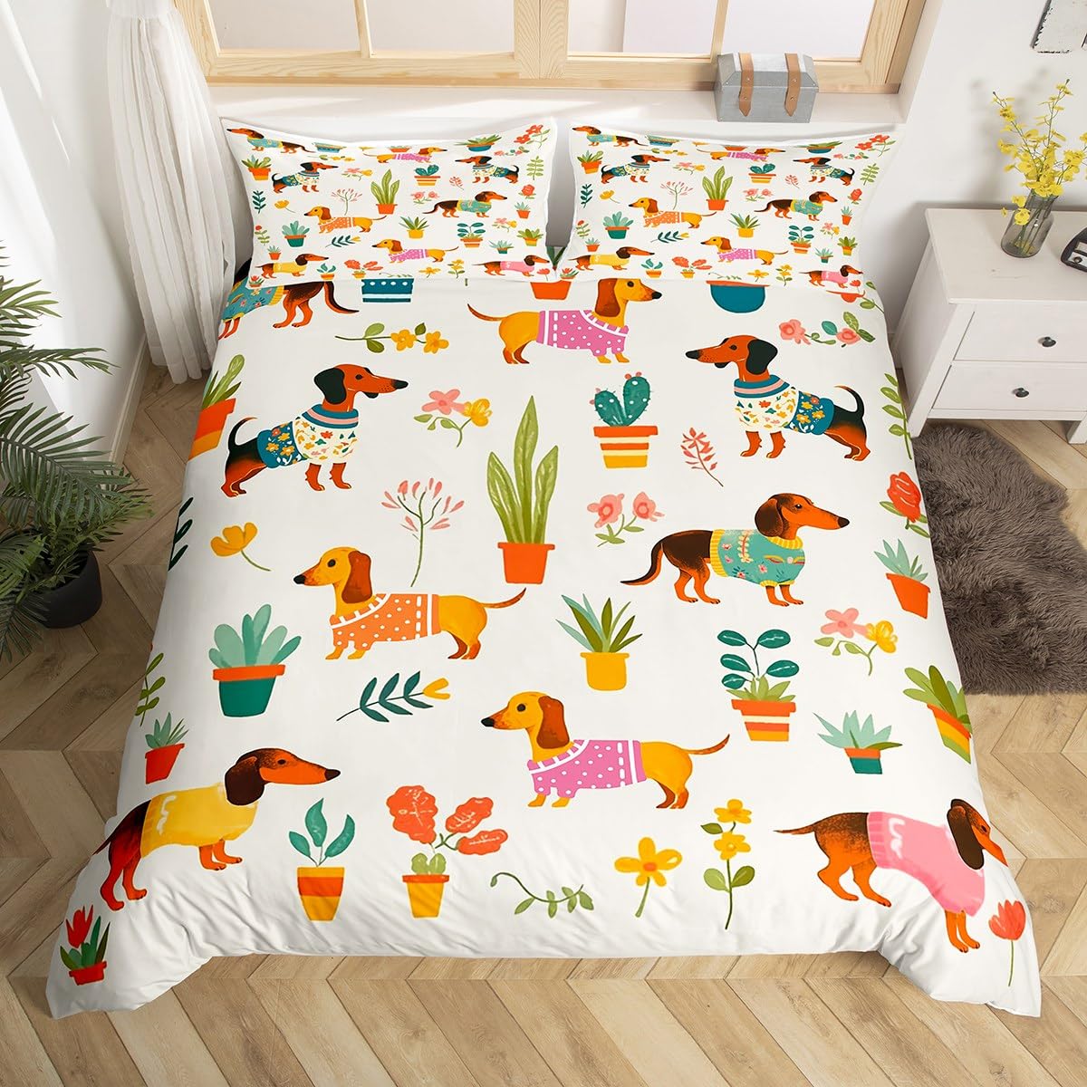 

Comforter Dog And Flowers For Kids Teens Queen Size Lightweight S Spring Themed Bedding Set Bedroom Decor No Quilt Comforter (quilt)-EU Single(135*200cm)3pcs