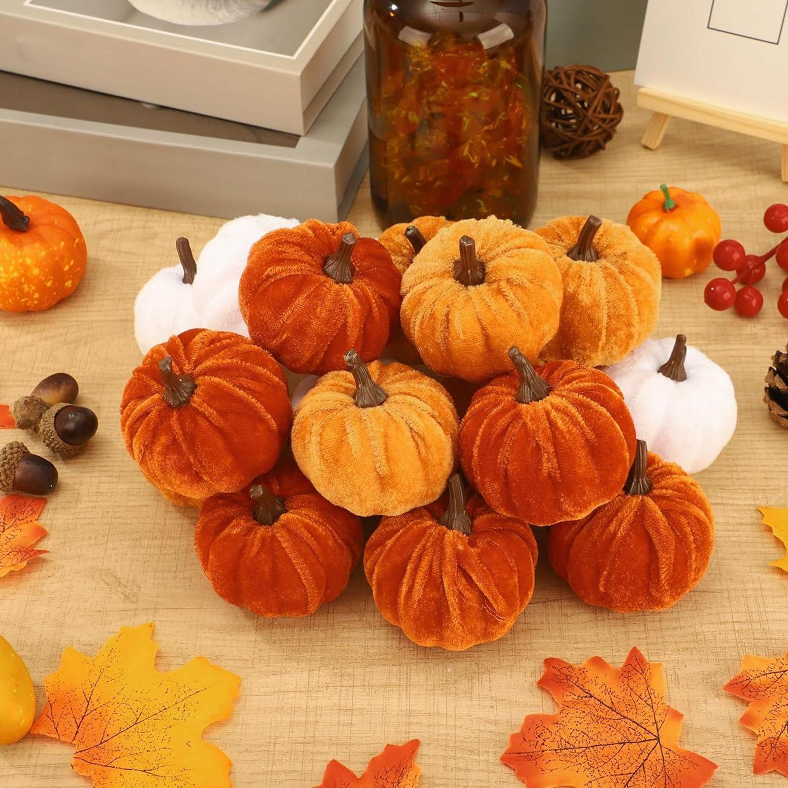 

Fall Faux Velvet Pumpkins 16Pcs/set Halloween Foam Pumpkins Ornament For Autumn Fall Thanksgiving Harvest Festival Decoration CN