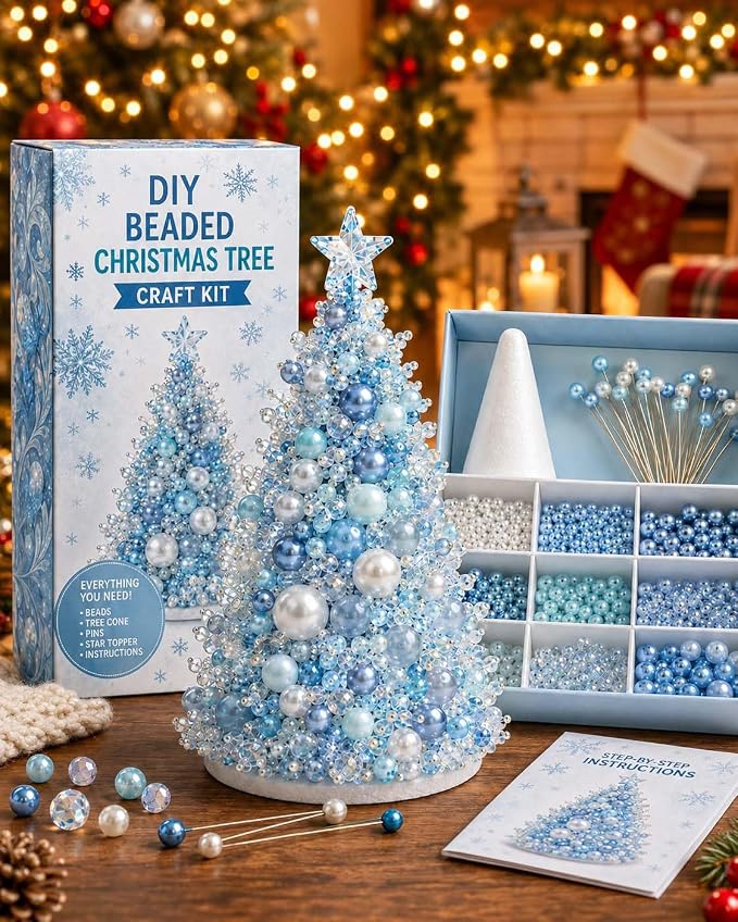 Dream Beaded Christmas Tree Handmade Set Blue