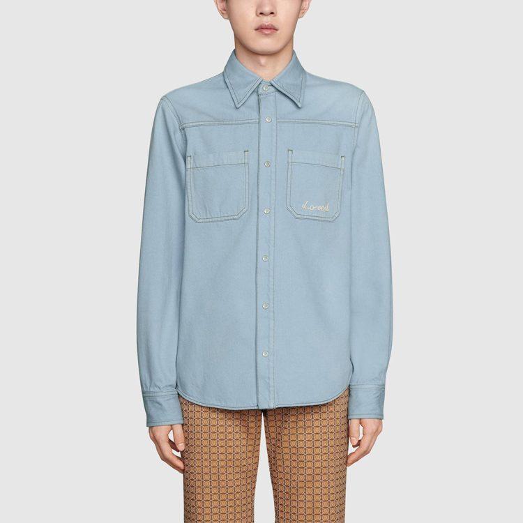 GUCCI Shirts Men's Blue Pointed Collar Moderate Denim 655703-XDBP4-4447