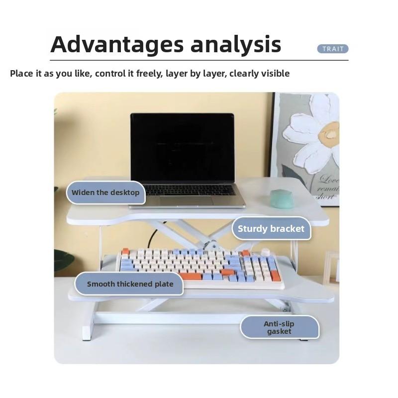 Pneumatic Standing Desk Laptop Table Foldable Adjustable Height Office Desktop Riser for Computer Notebook Workstation