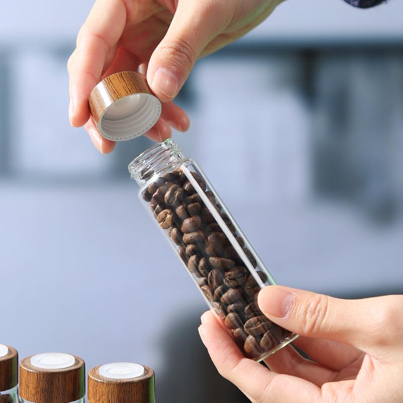Havmore Coffee Beans Storage Containers Glass 12 Single Dose Coffee Bean Tube Wooden Holder Stand 6