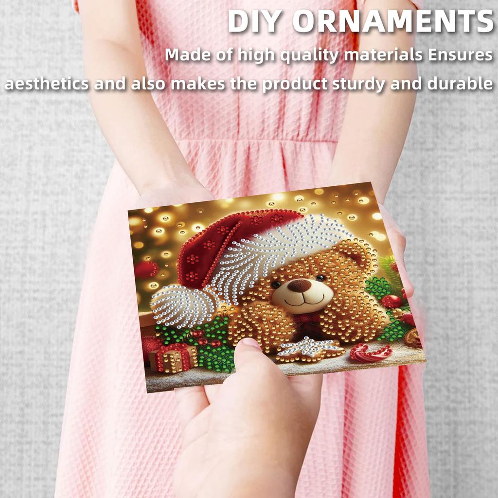 6pcs DIY Rhinestone Diamond Art Mosaic Postcards Xmas Pattern Diamond Art Handmade Cards for Holiday Blessings Christmas Gift