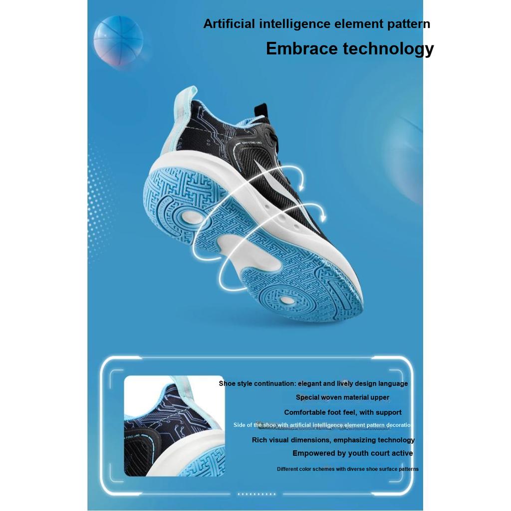 Li Ning Primary 3.0 Mesh Assorbimento degli Urti Antiscivolo Leggero Rimbalzo Scarpe da Basket Basse per Bambini Scarpe da basket per bambini Nero Blu YKBT028-5
