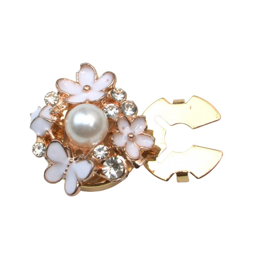1PC Alloy Pearl Round Shirt Buckle Rhinestone Flower Cufflinksble  for Shirt Dress Decoration