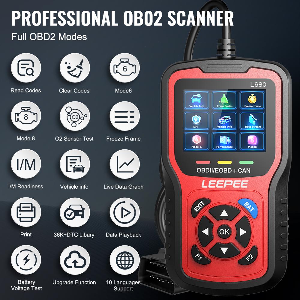 Battery Tester Universal OBD II EOBD Scanner Check Engine System Cloud Print L680 Car OBD2 Code Reader Car Diagnostic Tools