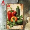 1pc Fresh Vegetables Metal Sign 8x12 Rustic Farmhouse Wall Decor Vintage Bell Pepper Tomato Cucumber Green Apple Tin Plaque