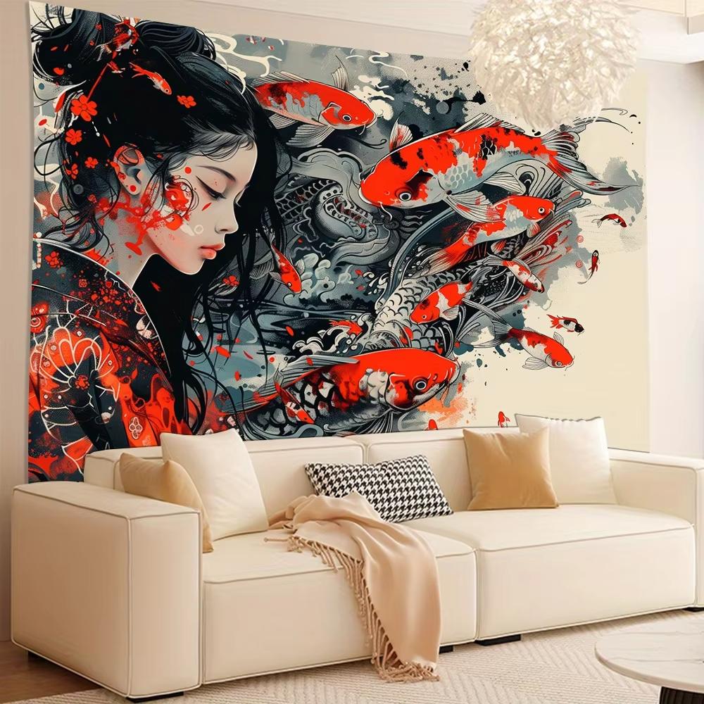 Digital Print Japanese Manga Tapestry Polyester Wall Hanging for Living Room Bedroom Office Home Decor Gift