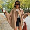 Women Tweed Coat Solid Color Suit Collar Long Sleeve Double Breasted Autumn and Winter Imitation Wool Mid-length Jacket