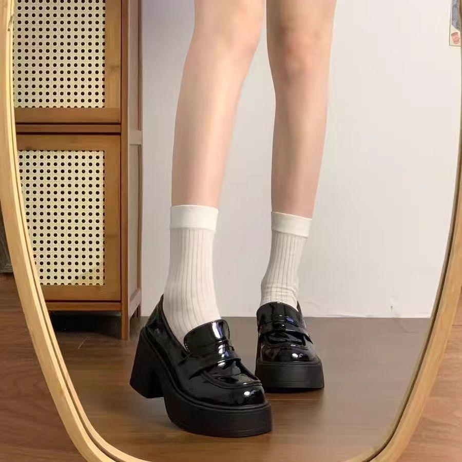 Retro British Style Black Summer 2025 New Thick Heel High Heel French Loafers Heightened Platform Small Leather Shoes Women