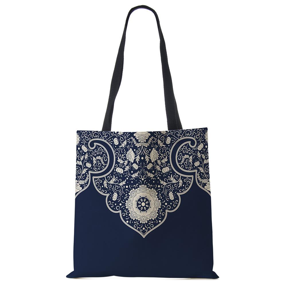 Elegant Lady Girls Handbag Floral Porcelain Geometry Abstract Pattern Shoulder Bag Casual Teenager Book Tote for Shopping Casually