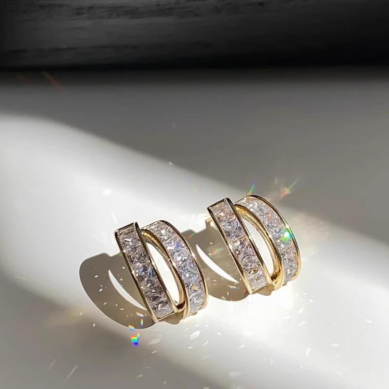 

Huitan Chic Stud Earrings with Princess Cut Cubic Zirconia Modern Fashion Women s Ear Stud Gold Color Daily Statement Zircon