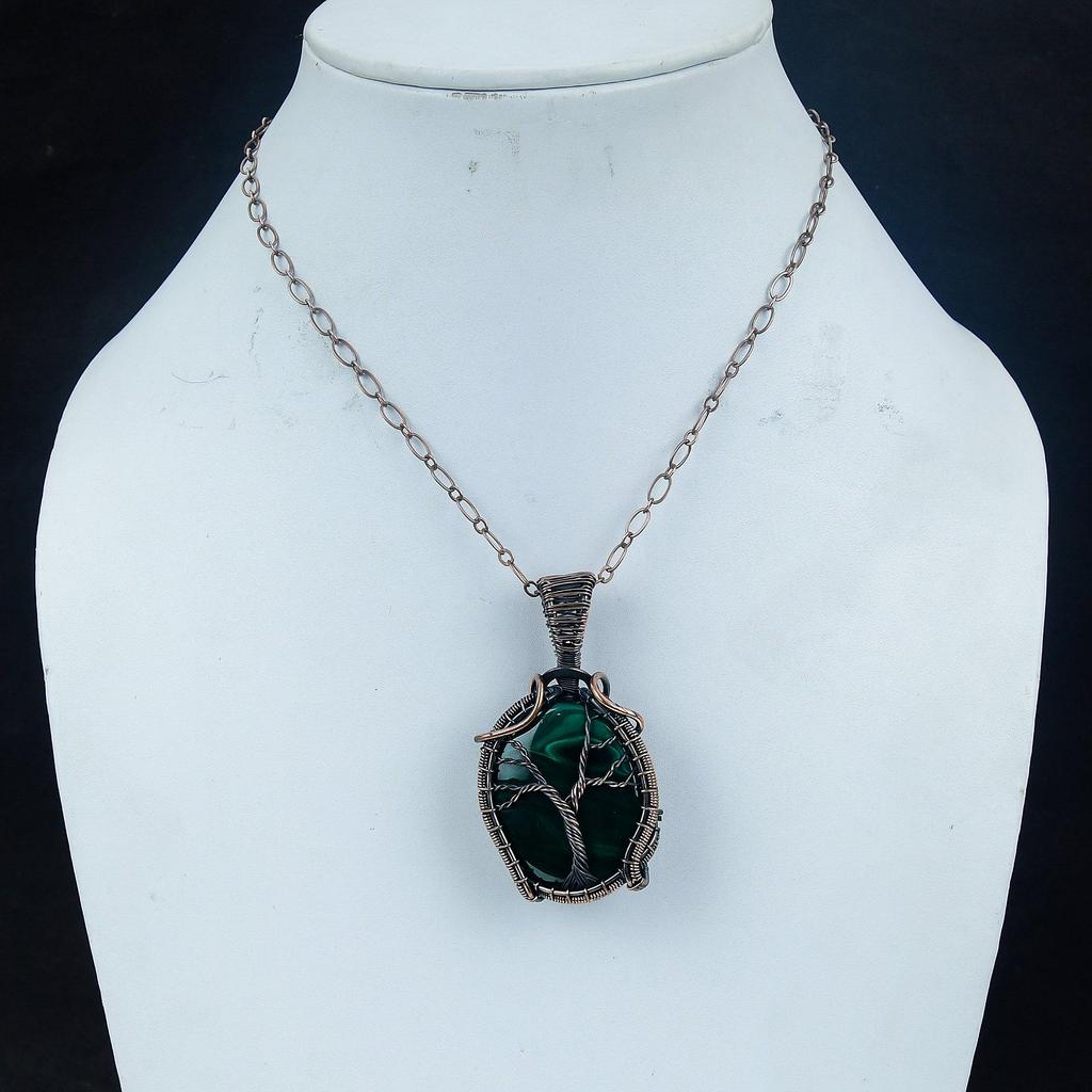 Malachite Pendant, 999 Copper Wire Wrapped Pendant Jewelry. Gift For Women Handmade Pendant Gemstone Jewelry