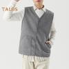 Men Waistcoat V-Neck Sleeveless Single-Breasted Vest Coat Solid Color Velvet Lined Warm Vest Jacket with Pockets