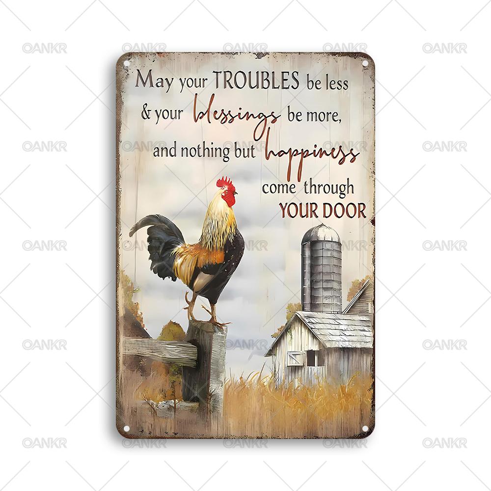Funny Welcome to The Farm Metal Signs Vintage Art Chicken Poster Metal Tin Sign Perfect Gift for Garden Farm Shop Wall Decor