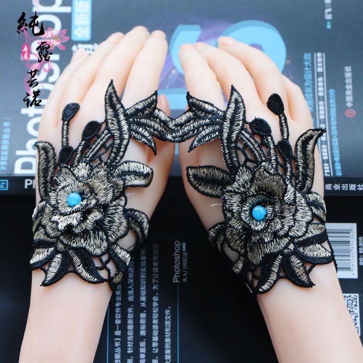 

Вышитые перчатки летние тонкие короткие эластичные кружевные наручные перчатки для женщин дышащий чехол для запястья wrist about 16 cm