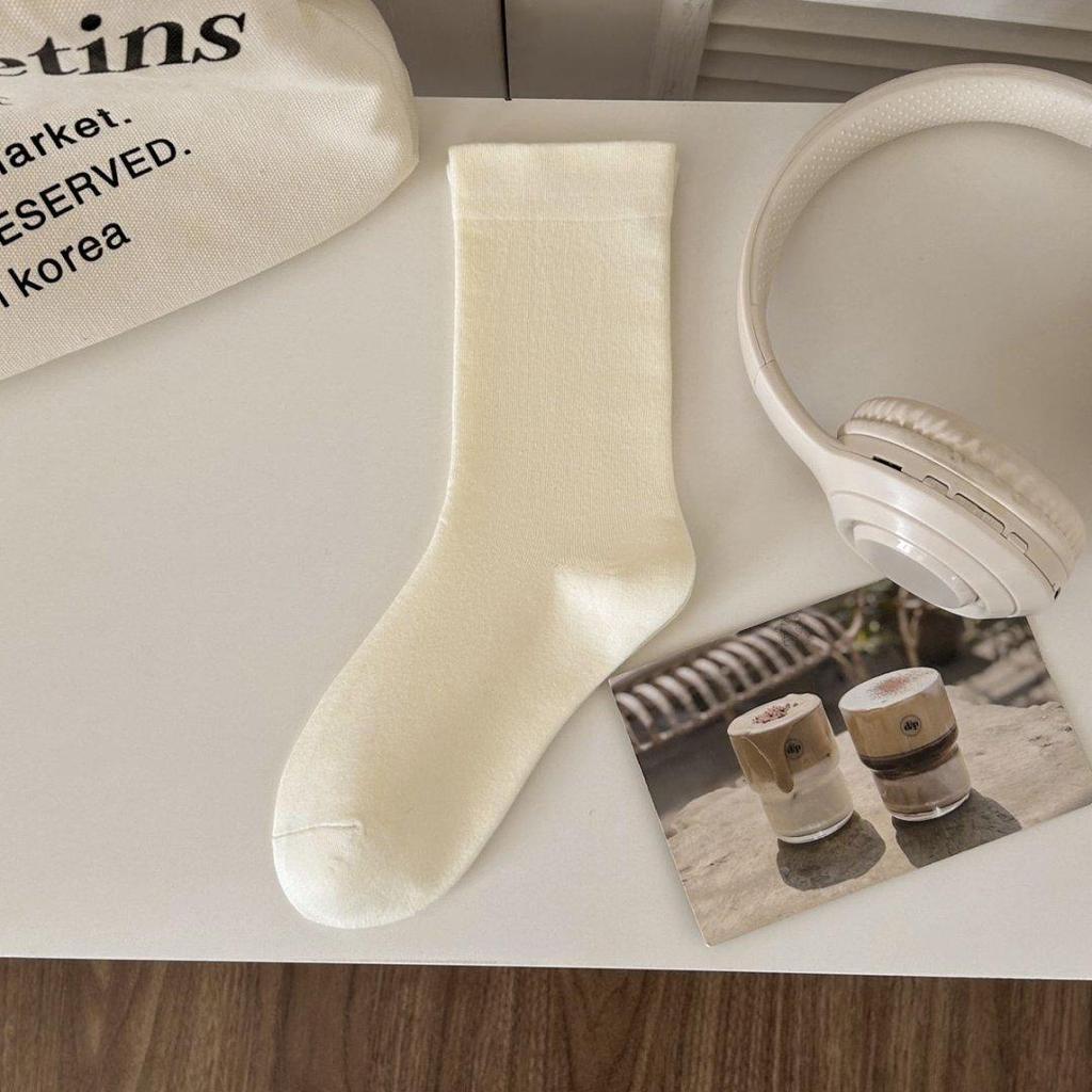 Ruffled Polka Dot Women's Crew Socks – Ins Trendy Japanese Ballet Sweet Style, Spring/Summer Solid Color