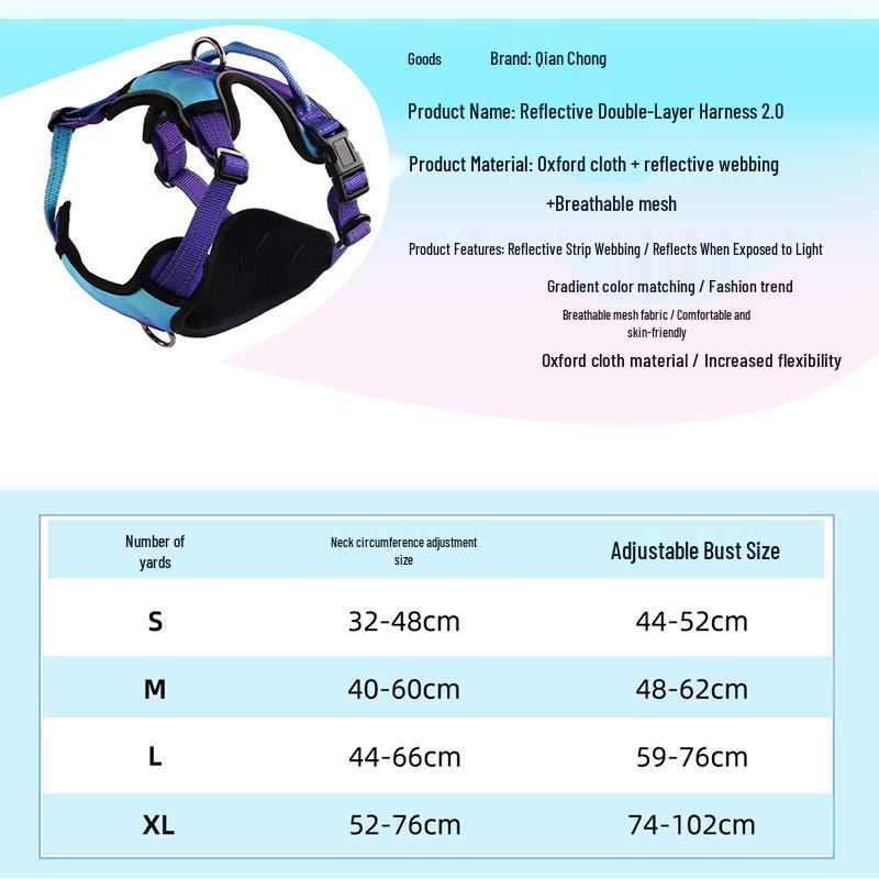 Reflective Pet Dog Harness and Leash for Medium to Large Dogs - Anti-Shock Design