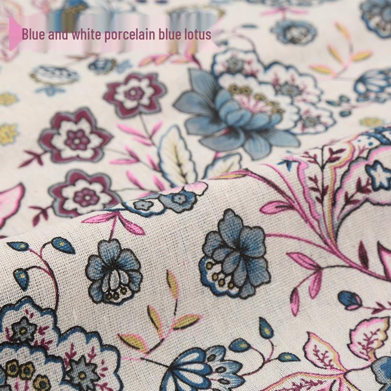 Floral Plaid Cotton-Linen Fabric for Tablecloths, Curtains, Sofas, and DIY Projects